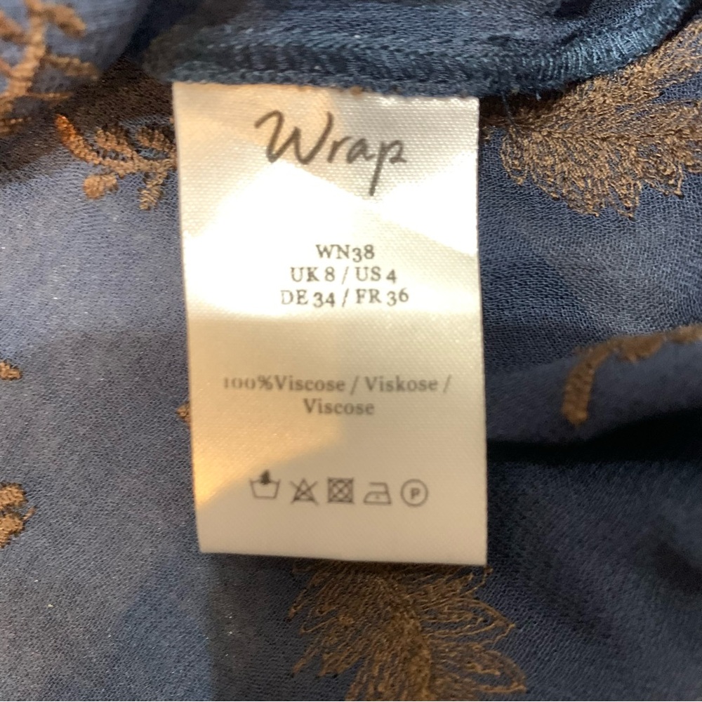Wrap London sheer Navy blue with tan design, waist ties and button detail US Sz4 - Picture 7 of 10